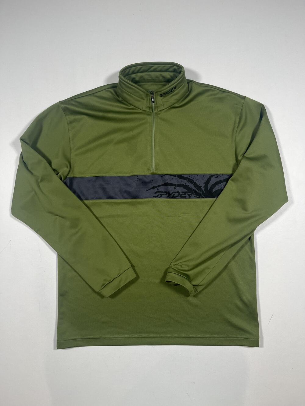 Spyder Pullover Mens Medium Green Quarter Zip Mock Neck Graphic Ski Top Hiking
